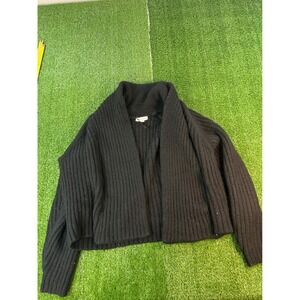 Prologue Black Ribbed Knit Open Front Shawl Collar Cardigan Sweater Womens LG